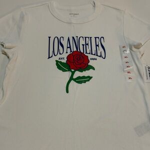 Old Navy Snug White Tee with Red Rose XL NWT